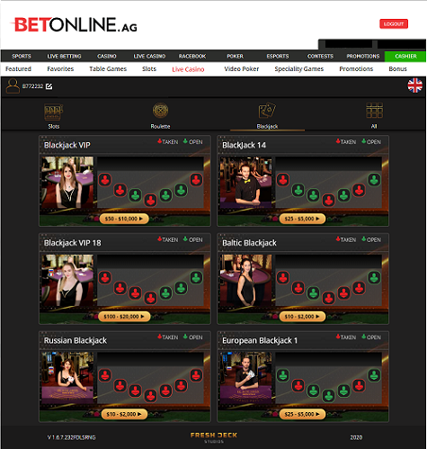 BetOnline Live Casino Lobby