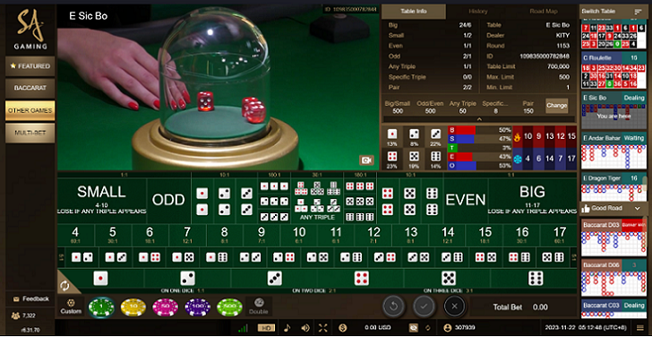 Live Dealer Sic Bo Table