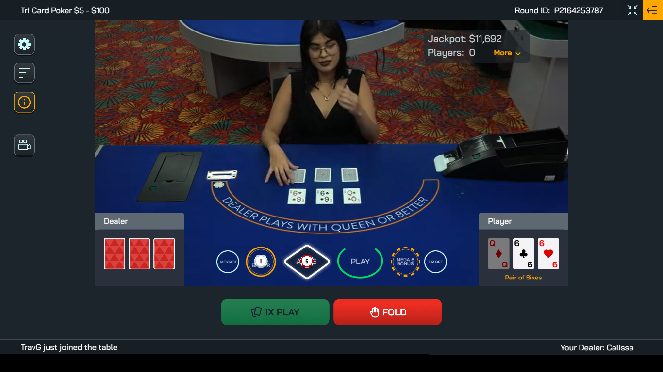 Live Daeler Tri Card Poker Table