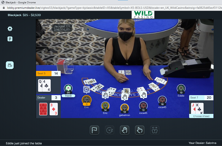Wild Casino Live Dealer Blackjack Table